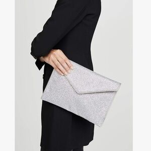 🆕 REBECCA MINKOFF Leo Silver Glittery Envelope Clutch